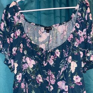 Torrid Floral Blouse - Teal and Lavender